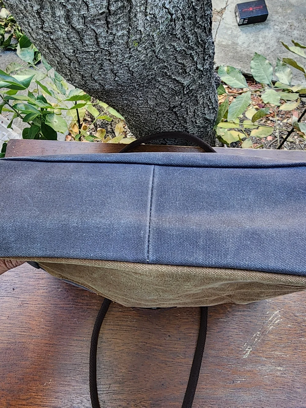 Vintage Waxed Canvas Tote Bag Two Tone Grey Brown Utility Work Shoulder Handbag